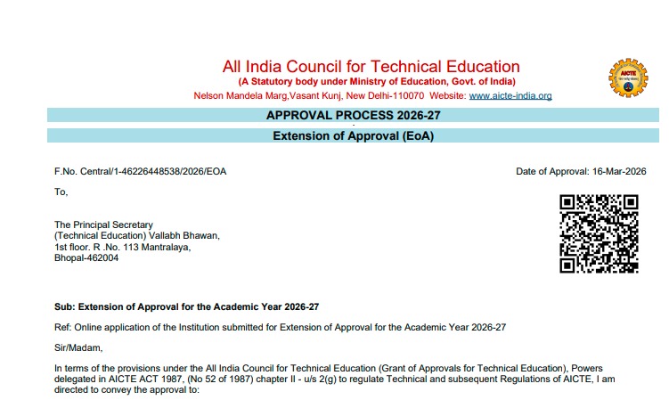 AICTE Extension of Approval for Academic Year 2026–27