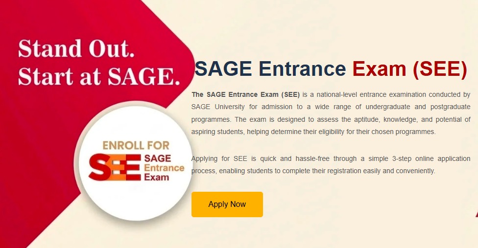 SAGE Entrance Exam (SEE) 2026 – 11 & 12 July